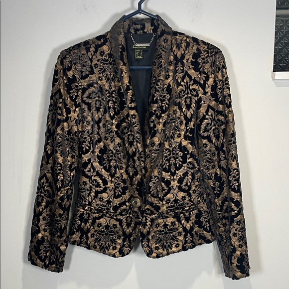 Cartise Chic Black and Bronze Burnout Velvet Patterned Blazer - Picture 1 of 11
